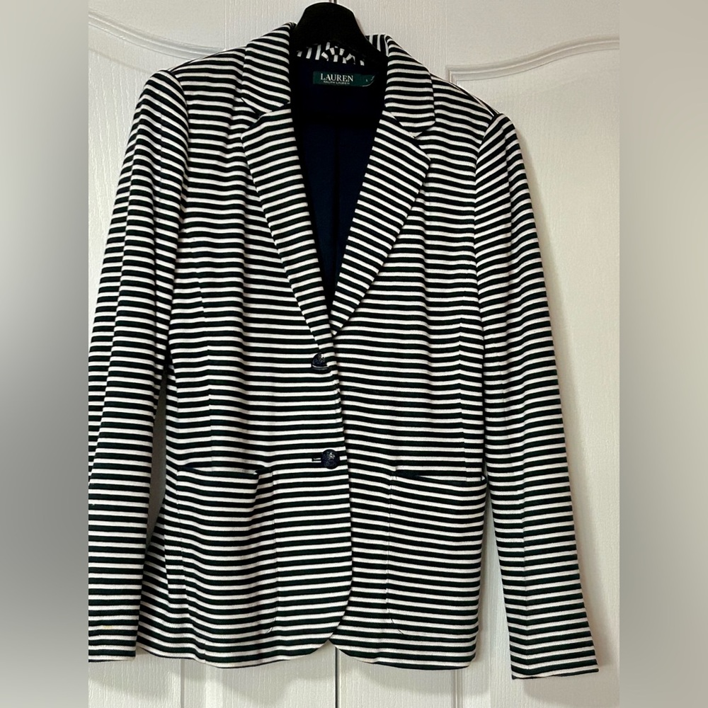 Ralph Lauren women’s Blue and White Striped Blazer Size L